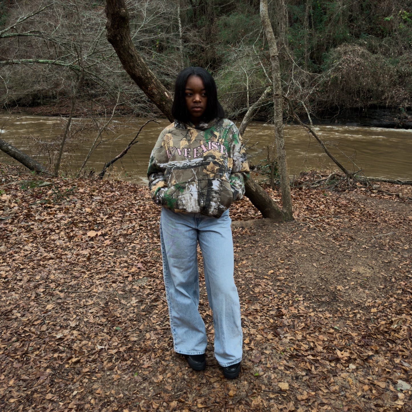 Camo "Love Exists" Hoodie (Pink)