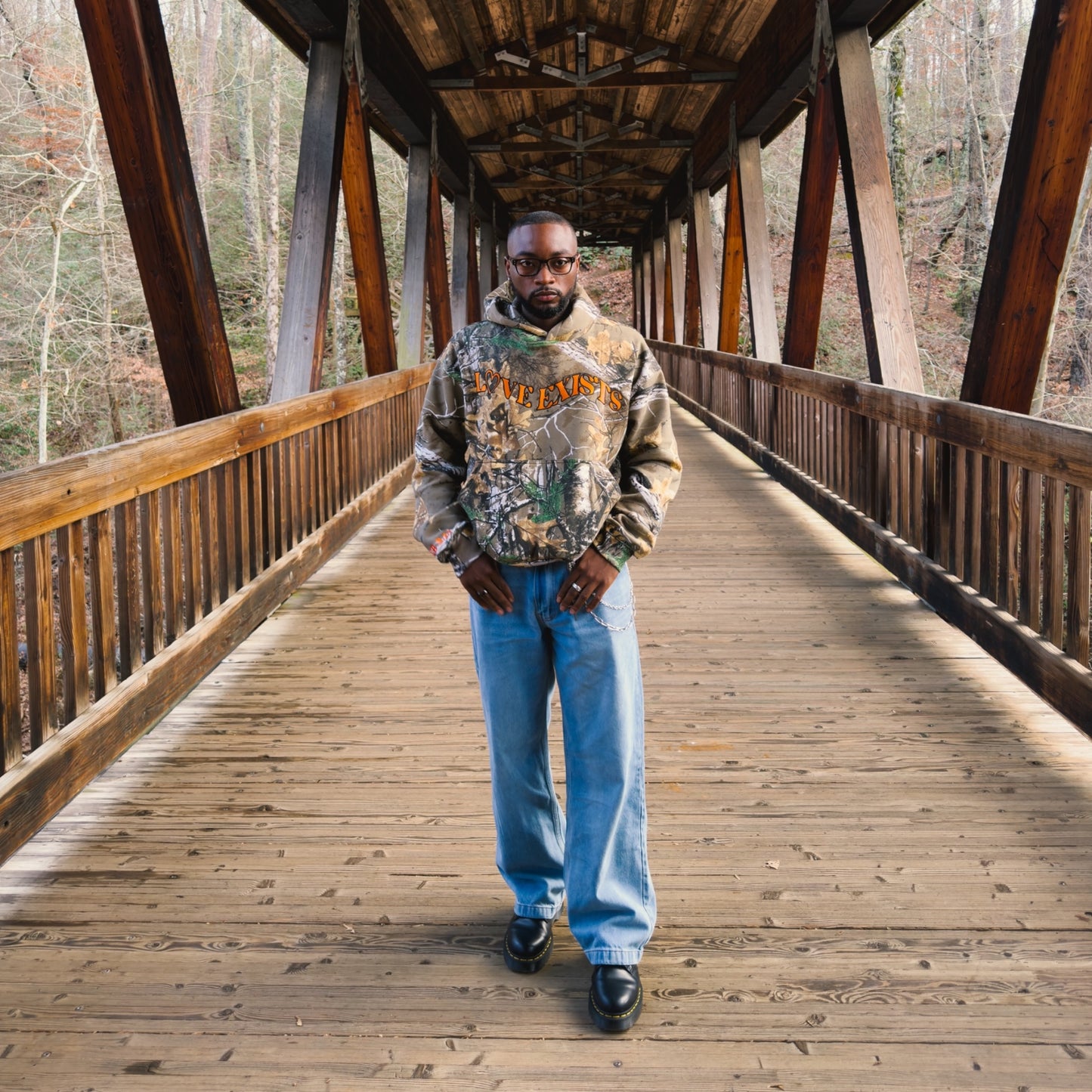 Camo "Love Exists" Hoodie (Orange)