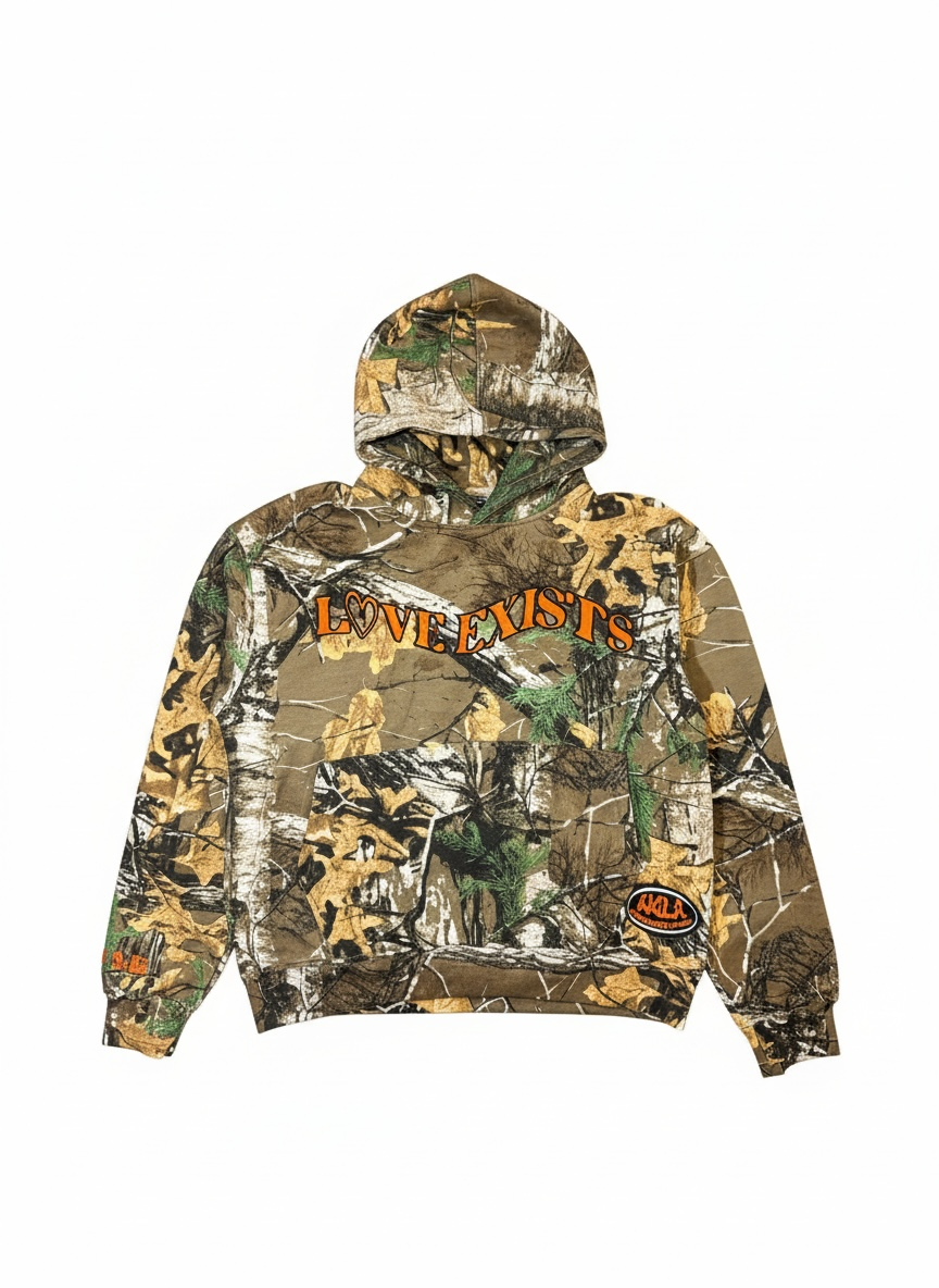 Camo "Love Exists" Hoodie (Orange)